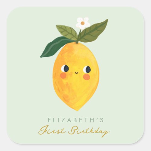 Little Sweetie Lemon First Birthday Square Sticker