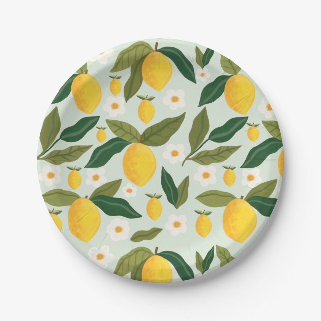Little Sweetie Lemon Flowers Blossom Paper Plates (Front)