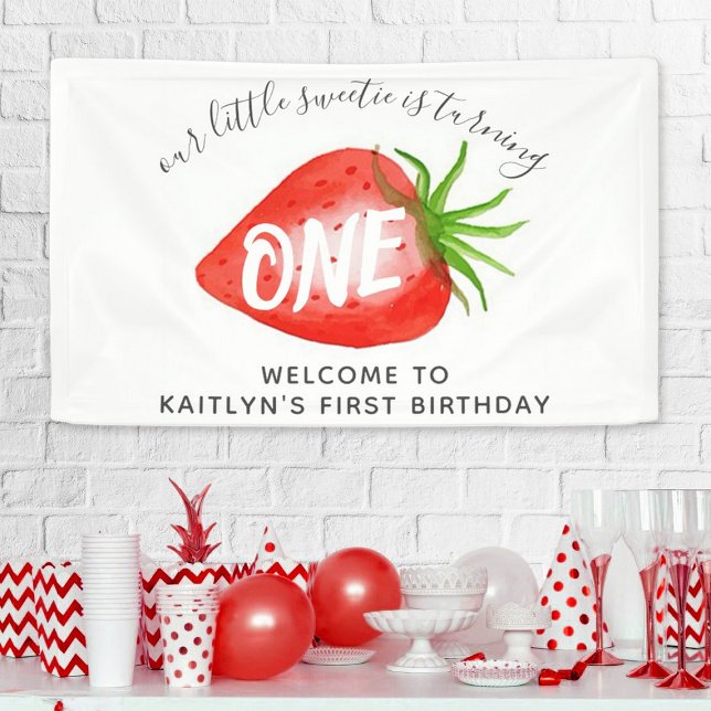 Little Sweetie Strawberry 1st Birthday Welcome Banner (Creator Uploaded)