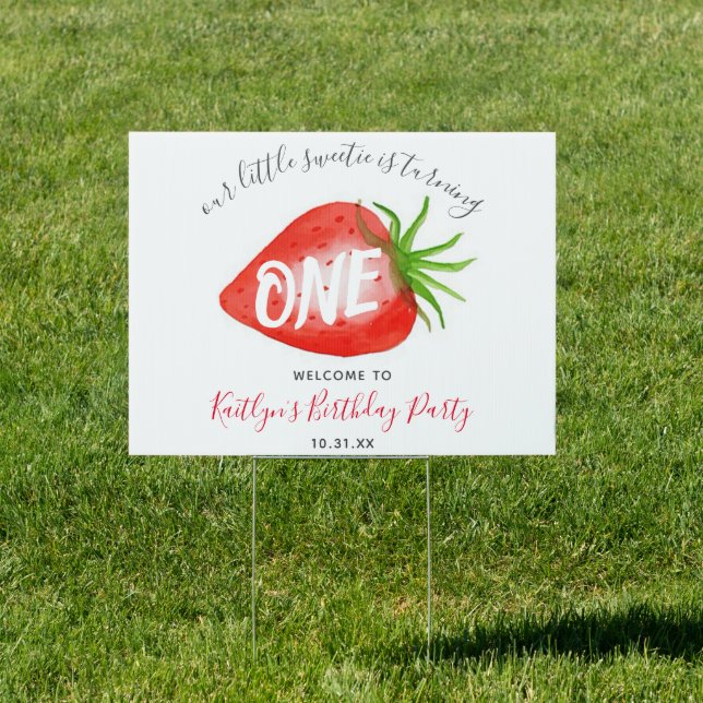 Little Sweetie Strawberry 1st Birthday Welcome Sign (Insitu)