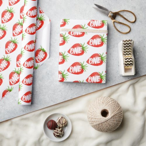 Little Sweetie Strawberry 1st Birthday Wrapping Paper
