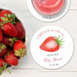 Little Sweetie Strawberry Baby Shower Round Paper Coaster<br><div class="desc">Celebrate in style with these cute and very trendy baby shower coasters. The design is easy to personalize with your special event wording and your guests will be thrilled when they see these fabulous coasters. Matching items can be found in the collection.</div>