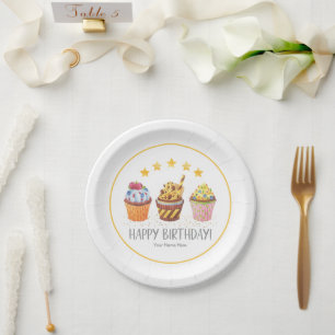 Little Sweetie Watercolor Cupcakes Birthday Party Paper Plates