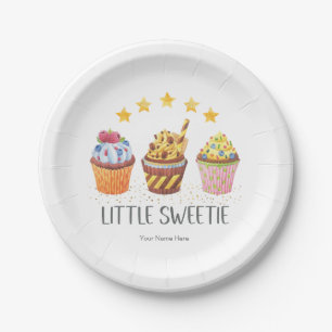 Little Sweetie Watercolor Cupcakes Birthday Party Paper Plates