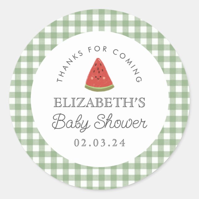 Little sweetie Watermelon Baby shower  Classic Round Sticker (Front)