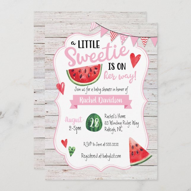 Little Sweetie Watermelon Baby Shower Invitation (Front/Back)