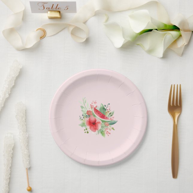  Little Sweetie 🍉 Watermelon Floral Baby Shower Paper Plates (Wedding)