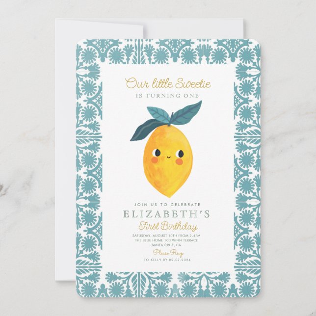 Little SweetieLemon Citrus 1st Birthday Invitation (Front)
