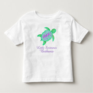 Little swimmer girls green purple turtle t-shirt