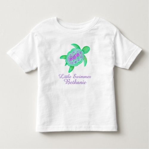 Little swimmer girls green purple turtle t_shirt