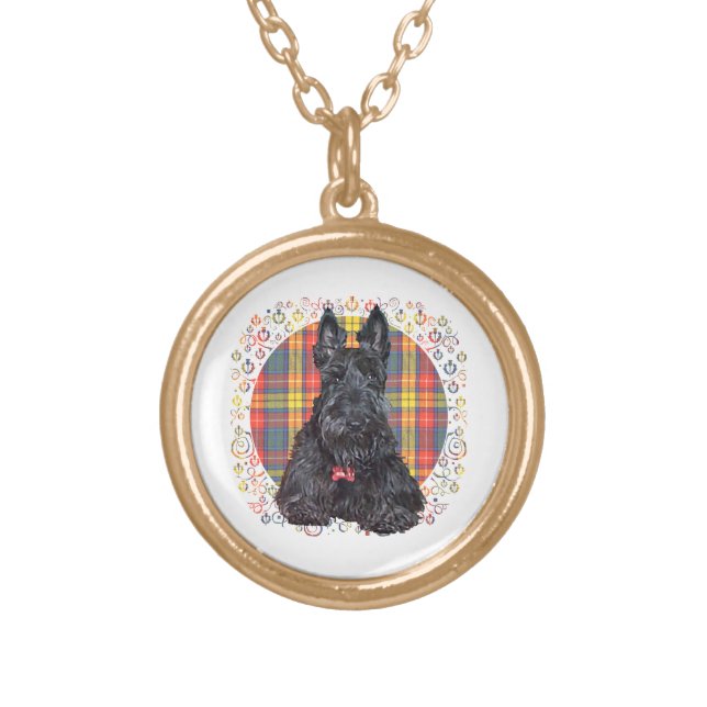Little Tartan Scottie Dog Gold Plated Necklace (Front)