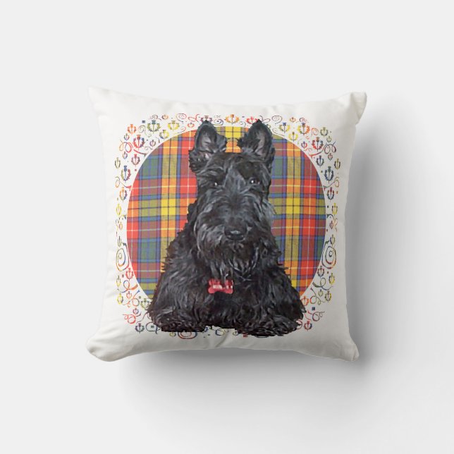 Little Tartan Scottie Dog Throw Pillow (Front)