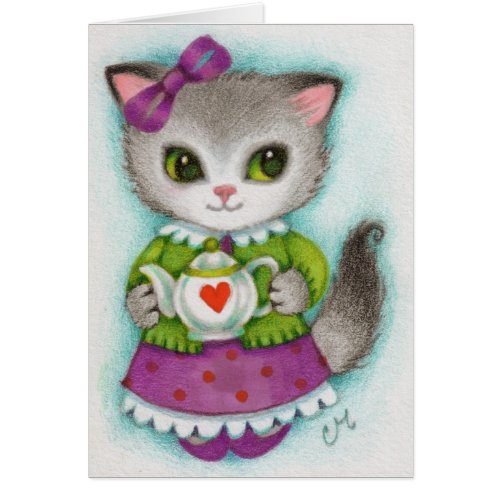 Little Teapot - Cute Cat Art Cards