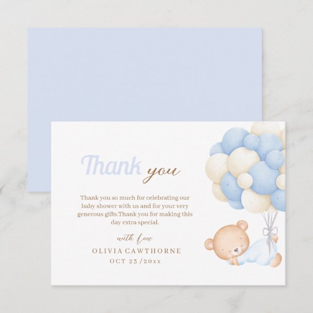 Little Teddy Baby Shower  Thank You Card (Front/Back)