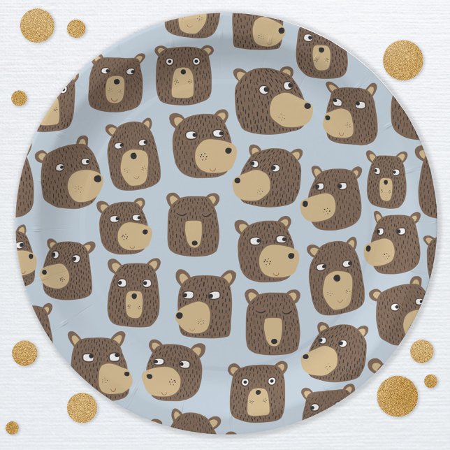 Little Teddy Bear Cub Pattern Paper Plates (Fun teddy bear cub pattern party paper plates)