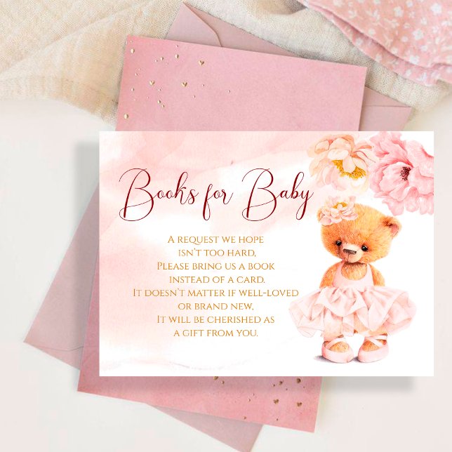 Little teddy bear flower princess pink watercolor enclosure card (Creator Uploaded)