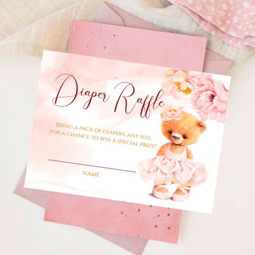 Little teddy bear flower princess pink watercolor enclosure card