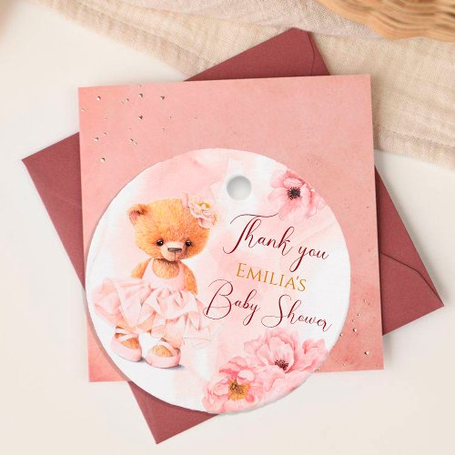 Little teddy bear flower princess pink watercolor favor tags