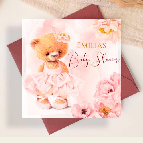 Little teddy bear flower princess pink watercolor napkins