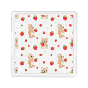 Little teddy bear with berry acrylic tray