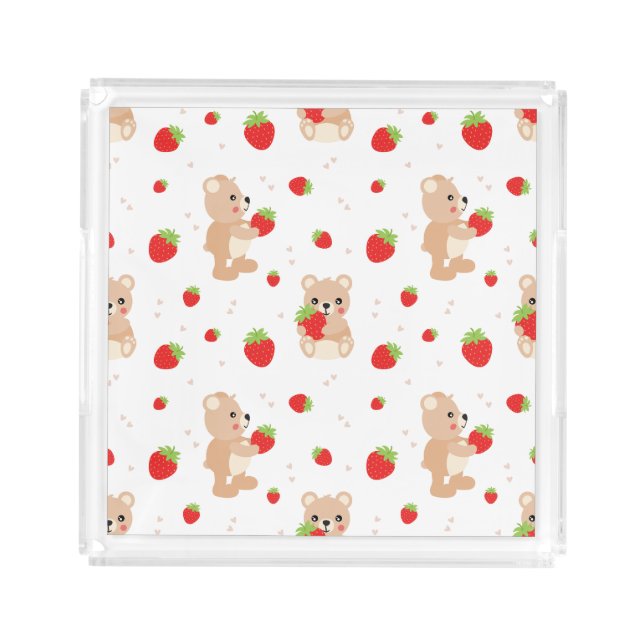 Little teddy bear with berry acrylic tray (Front)