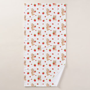 Little teddy bear with berry bath towel