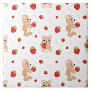Little teddy bear with berry ceramic tile