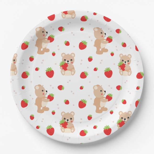 Little teddy bear with berry paper plates (Front)