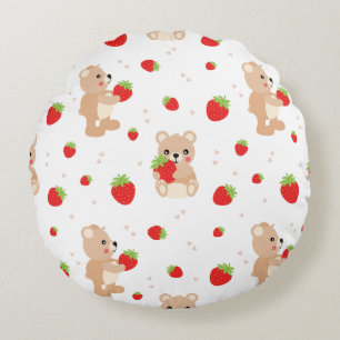 Little teddy bear with berry round pillow