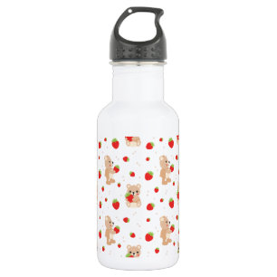 Little teddy bear with berry stainless steel water bottle