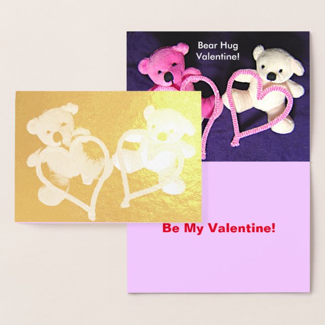 Little Teddy Bears and Hearts Gold Valentine Foil Card (Display)