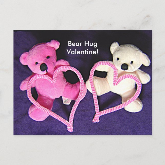 Little Teddy Bears and Hearts Valentine Postcard (Front)
