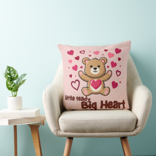 "Little Teddy Big Heart" Cute Bear Light Pink Thro Throw Pillow