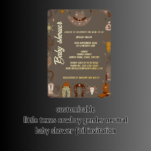 little texas cowboy gender neutral baby shower foil invitation