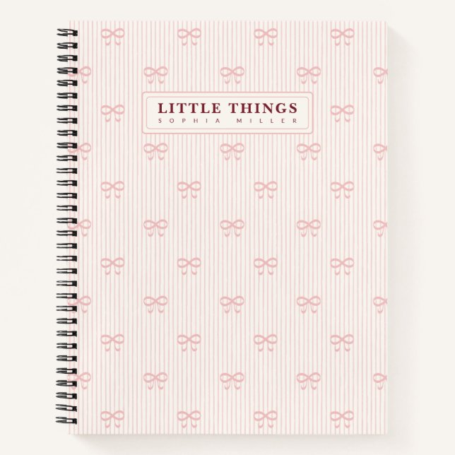 Little Things Personalized Coquette Bows Pink Notebook (Front)