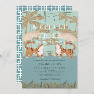 Little Tiger chinoiserie Chic Blue Baby Shower Invitation