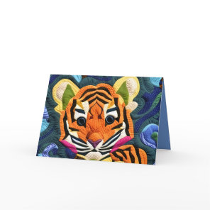 Little Tiger Cub Quilt Like Design Birthday Card