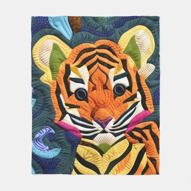 Little Tiger Cub Quilt Like Design Fleece Blanket (Front)