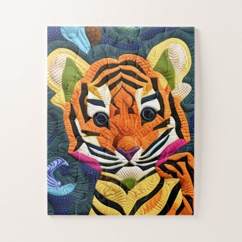 Little Tiger Cub Quilt Like Design Jigsaw Puzzle