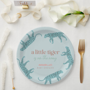 Little Tiger Modern Blue Boy Baby Shower Paper Plates