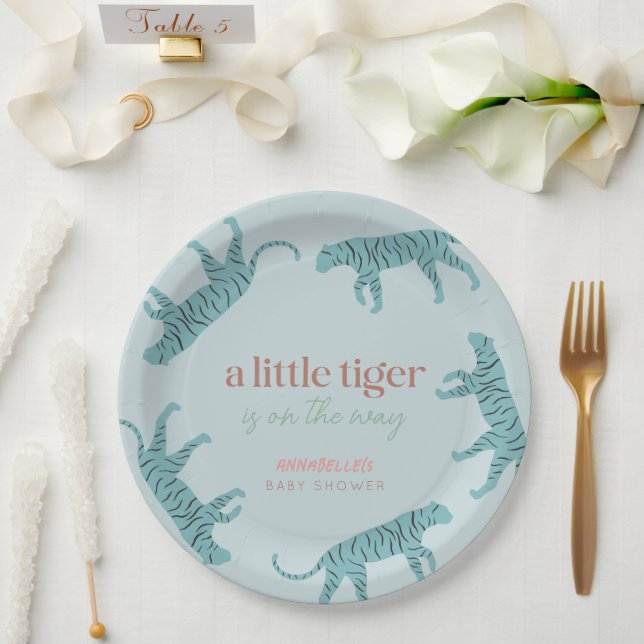 Little Tiger Modern Blue Boy Baby Shower  Paper Plates (Wedding)