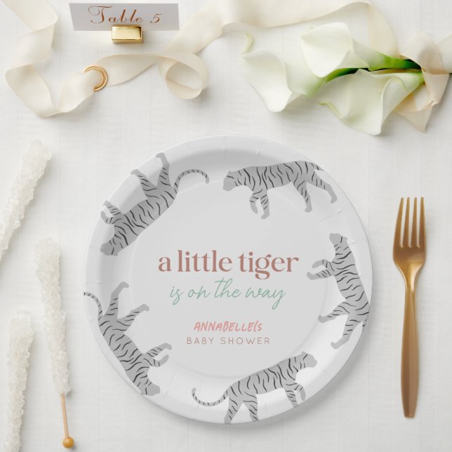 Little Tiger Modern Gray Baby Shower  Paper Plates (Wedding)