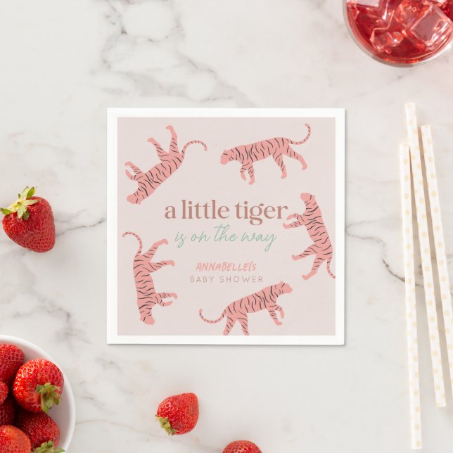 Little Tiger Modern Pink Girl Baby Shower  Napkins (Insitu)
