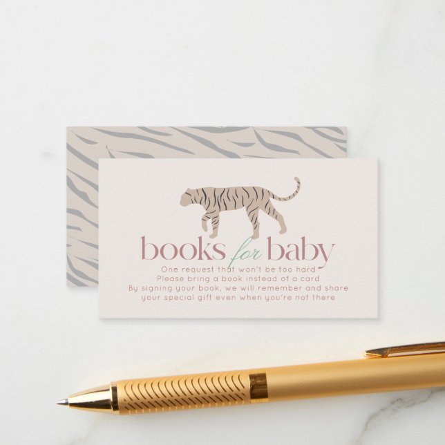 Little Tiger Modern Taupe Baby Shower Book Request Enclosure Card (Front/Back In Situ)