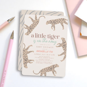 Little Tiger Modern Taupe Baby Shower Invitation