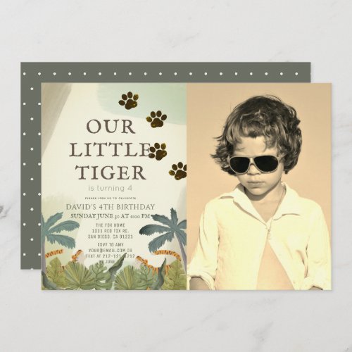 Little Tiger Safari Jungle Kids Birthday Photo Invitation