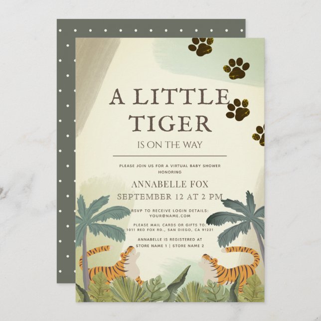 Little Tiger Safari Jungle Virtual Baby Shower Invitation (Front/Back)