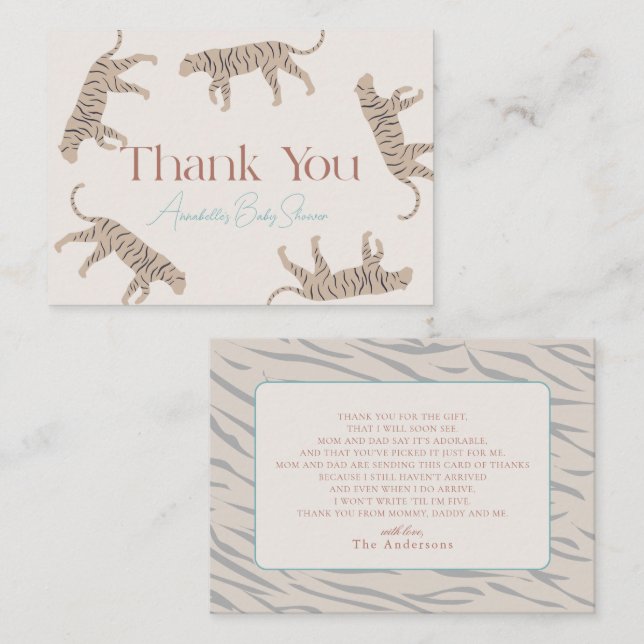 Little Tiger Taupe Baby Shower Thank You Note Card (Front/Back)