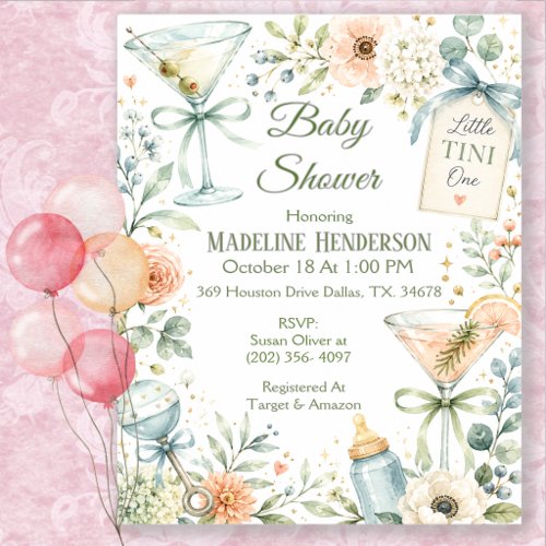 Little Tini One Martini Baby Shower Invitation