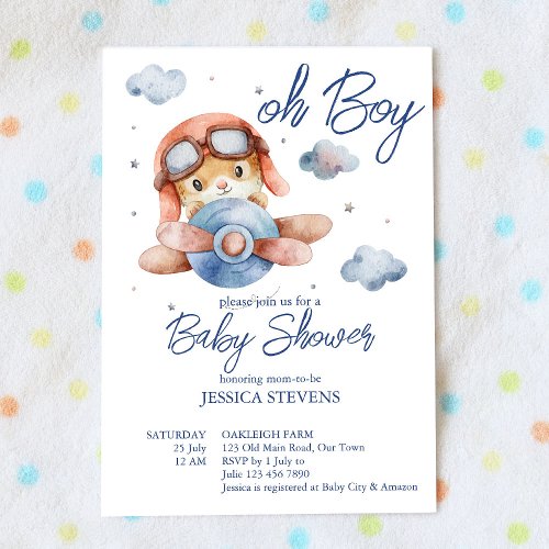 Little tiny pilot airplane baby shower invitation